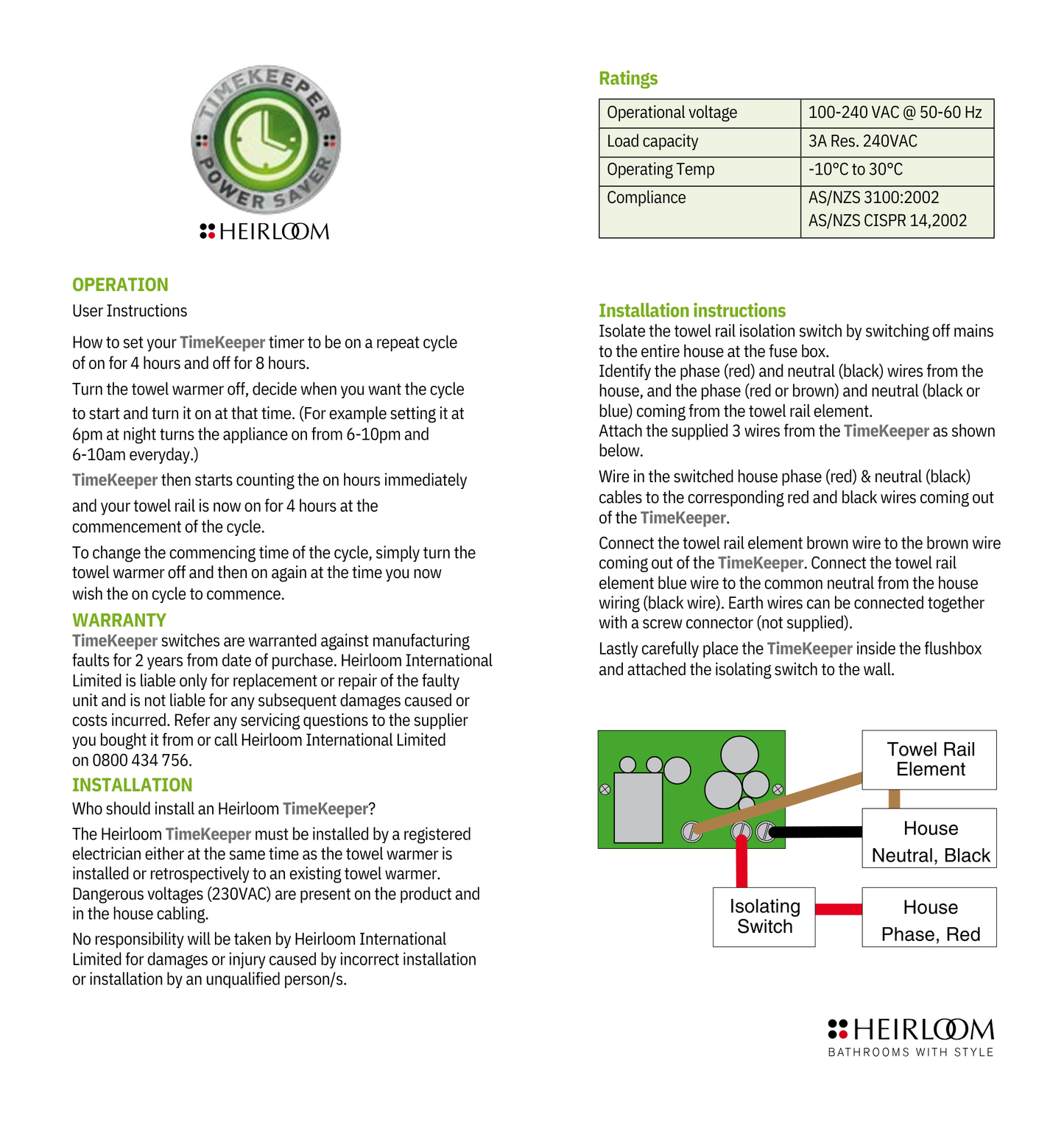 Heirloom Timekeeper Towel Warmer Timer