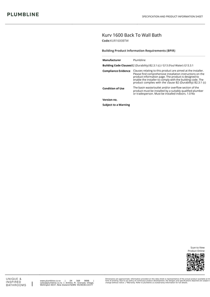 Kurv Back To Wall Bath - 3 Size & 2 Colour Options