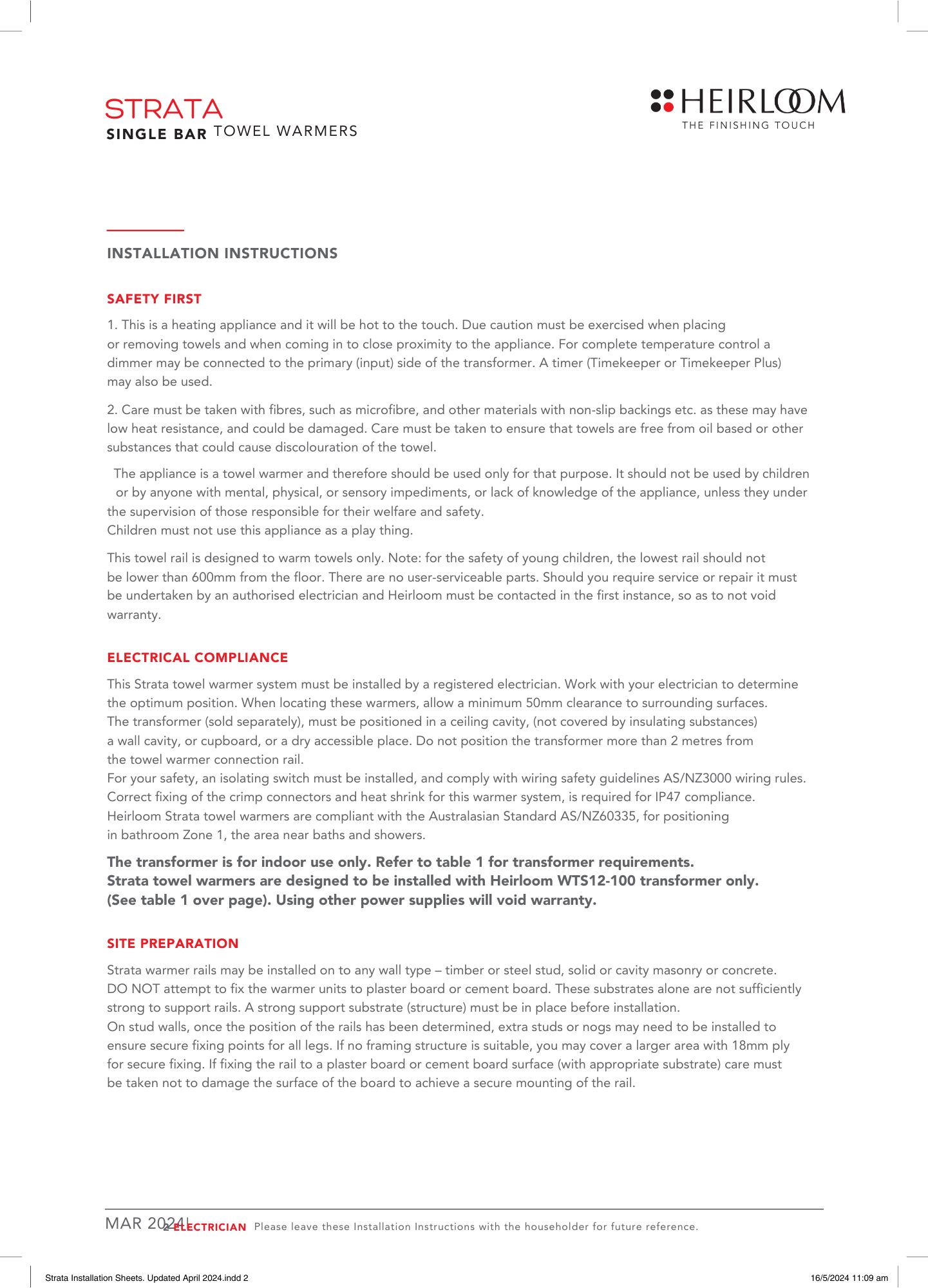 Heirloom Strata 12 Volt Transformer