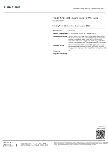 Tondo Back To Wall Bath (Left Corner) - 3 Size Options