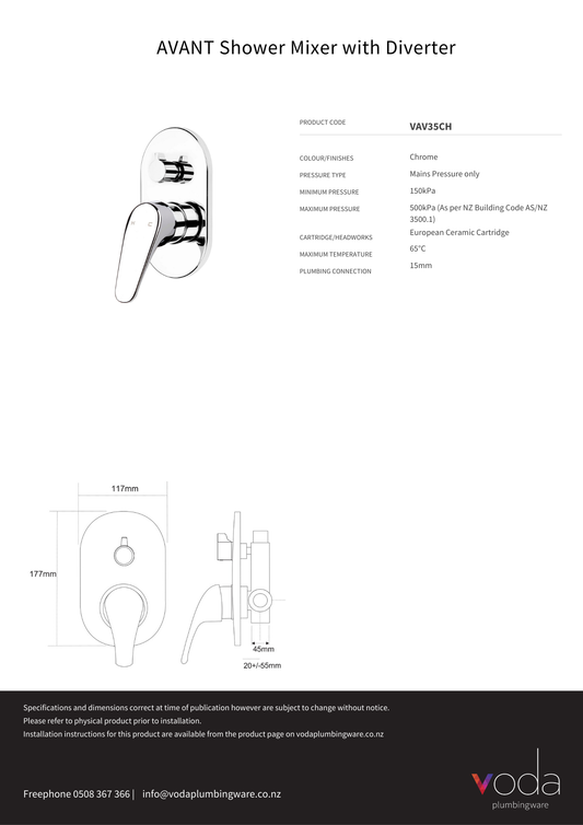 Avant Diverter Shower Mixer - Chrome