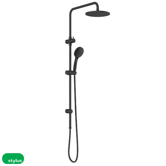 Basis Round Rail Shower with Overhead - Black