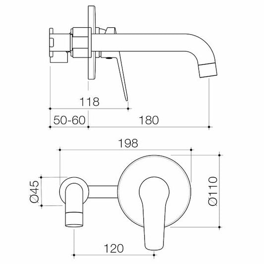 Basis R4 Wall Basin/Bath Mixer 180mm - Chrome