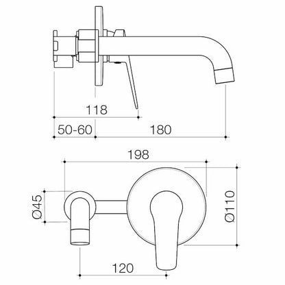 Basis R4 Wall Basin/Bath Mixer 180mm - Brushed Nickel