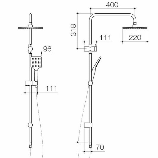 Basis Square Rail Shower with Overhead - Black