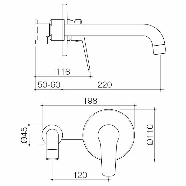 Basis R4 Wall Basin/Bath Mixer 220mm - Black
