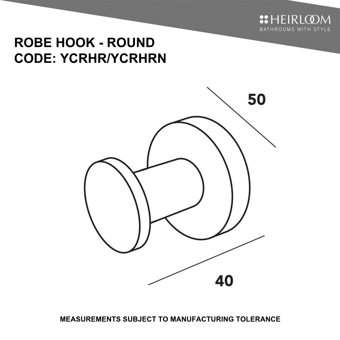 Centro Round Robe Hook - 2 Colour Options