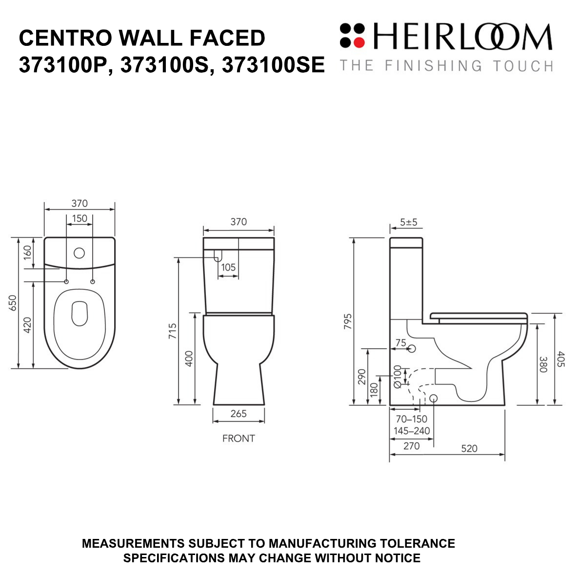 Centro Wall Faced Toilet Suite - Multiple Pan Options