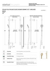 ELEMENTI SPLASH PLUS ROUND SLIDE SHOWER 900MM 3 FCT - BRUSHED BRASS