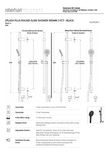 ELEMENTI SPLASH PLUS ROUND SLIDE SHOWER 900MM 3 FCT - BLACK