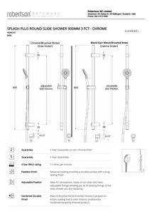 ELEMENTI SPLASH PLUS ROUND SLIDE SHOWER 900MM 3 FCT - CHROME