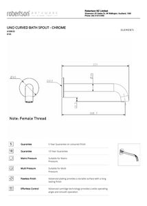 ELEMENTI UNO CURVED BATH SPOUT - CHROME