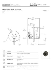 ELEMENTI UNO SHOWER MIXER - GUNMETAL