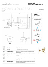 Load image into Gallery viewer, ELEMENTI UNO WALL MOUNTED BASIN MIXER - BRUSHED BRASS
