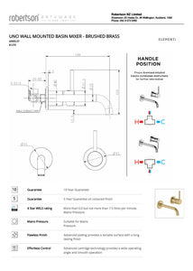 ELEMENTI UNO WALL MOUNTED BASIN MIXER - BRUSHED BRASS