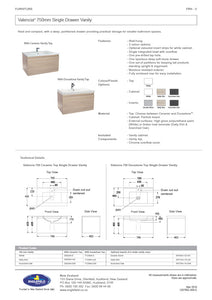 ENGLEFIELD VALENCIA WALL HUNG  750MM SINGLE DRAWER VANITY - 3 COLOURS