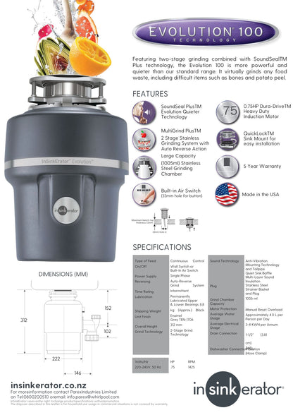 Insinkerator Evolution 100 Food Waste Disposer