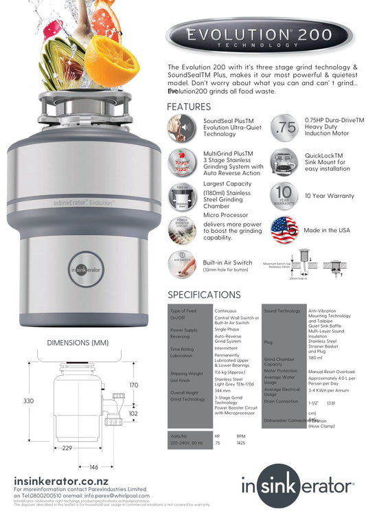 Evolution 200 Food Waste Disposer