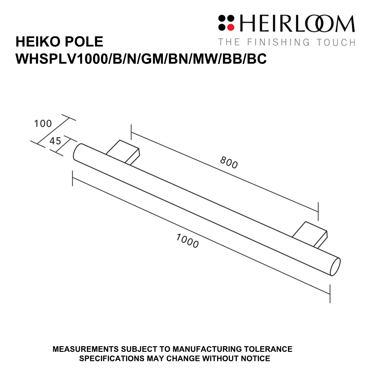 Heiko Pole Towel Warmer 1000mm - 8 Colour Options