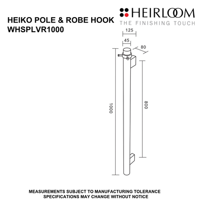 Heiko Pole Towel Warmer 1000mm with Robe Hook - Polished