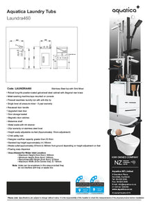 AQUATICA LAUNDRY TUB 460MM, DOOR MODEL