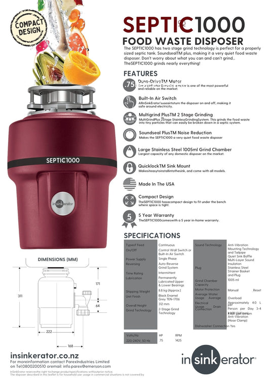 Septic 1000 Food Waste Disposer