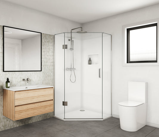 Scenic Angled Hinged Tiled Shower 1000mm x 1000mm - Matte Black