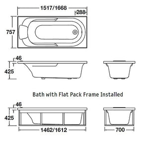 ENGLEFIELD SORRENTO II RECTANGULAR BATH 1520 X 760MM W/O FRAME