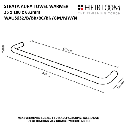 Strata Aura Single Bar Towel Warmer 632mm - 8 Colour Options