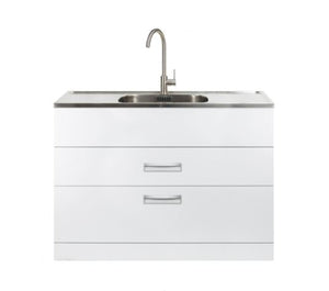 AQUATICA STUDIO LAUNDRY TUB 1200MM, DRAWER MODEL WITH BRUSHED GOOSENECK MIXER