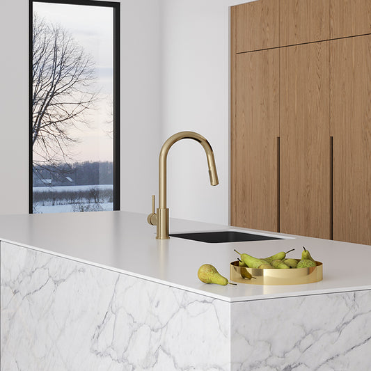 Uno Gooseneck Kitchen Mixer with Pull Out Spray - Brushed Nickel