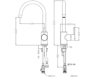 Uno Gooseneck Kitchen Mixer - Brushed Brass