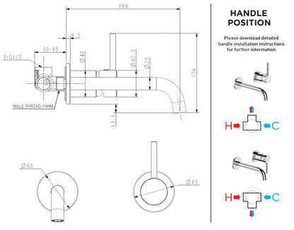 Uno Wall Mounted Basin/Bath Mixer - Brushed Nickel