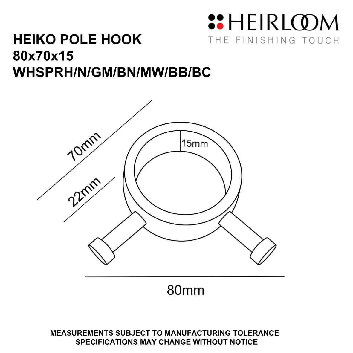 Heiko Pole Towel Warmer Robe Hook - 7 Colour Options