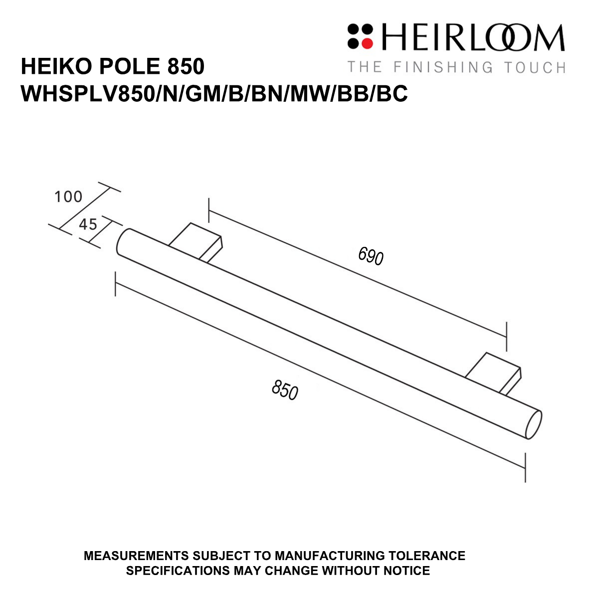 Heiko Pole Towel Warmer 850mm - 8 Colour Options