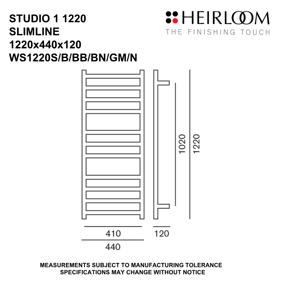 Studio 1 Slimline Towel Warmer - 2 Sizes / 3 Colour Options